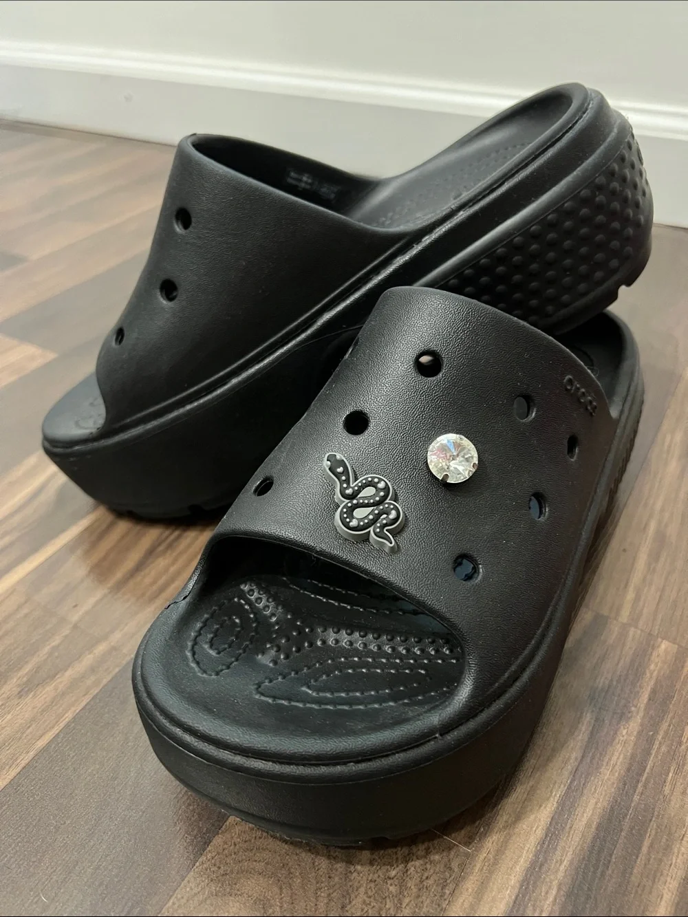 Black Crocs Platform Slide Sandals. Taylor Swift Reputation inspired.